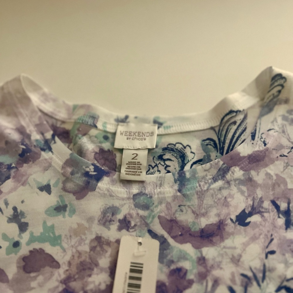 Chico's Weekends Size 12 Women’s Floral 3/4 Sleeve Top - Vibrant, Comfort, NWT - Picture 5 of 6